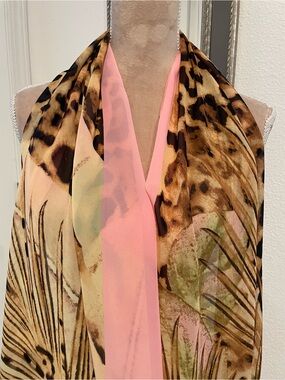 Your Best Look Leopard & Pink Sheer Scarf, 29” X 60”